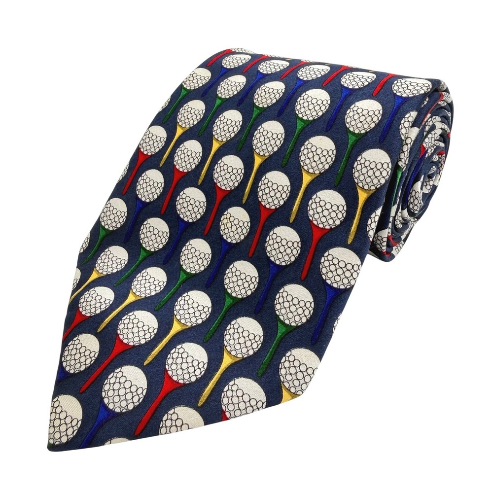 Utopia Golf Ball Tee 100% Silk Mens Necktie‎ Navy Blue 58"L